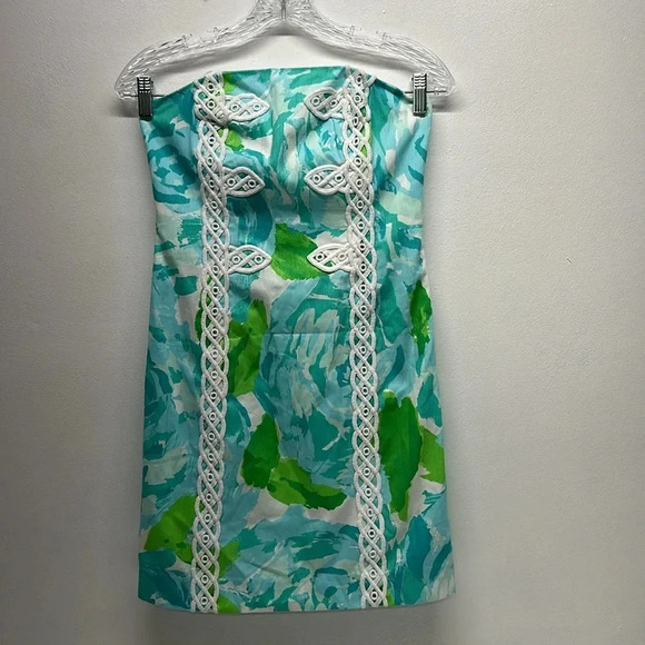 Lilly Pulitzer Tansy First Impressions Dress Mini Strapless Poolside Blue New 2 - Picture 2 of 9